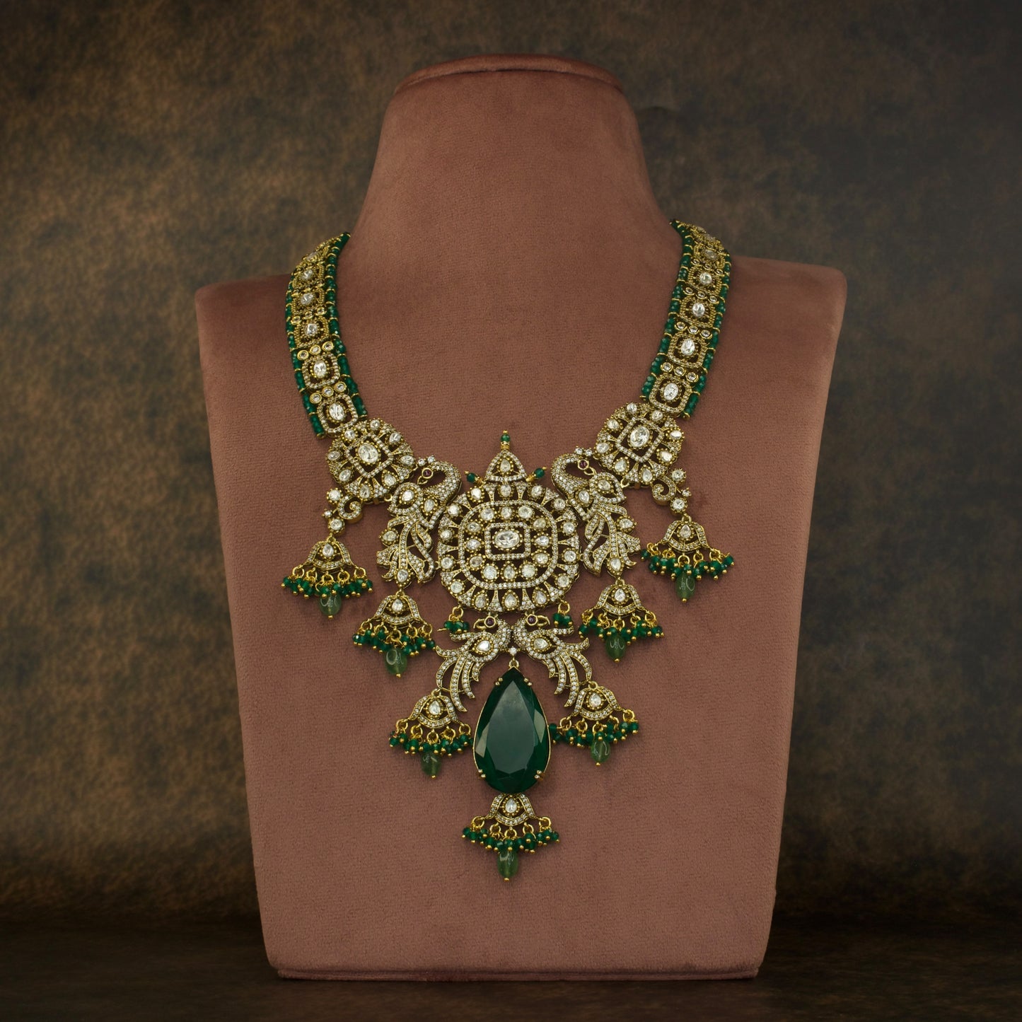 Bridal Victorian Necklace set with emerald drops & pearls with High quality Victorian Finish. This Product belongs to Victorian Jewellery category
