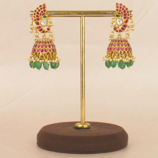 Beauteous Peacock Design Studded Jadau Kundan Jhumki