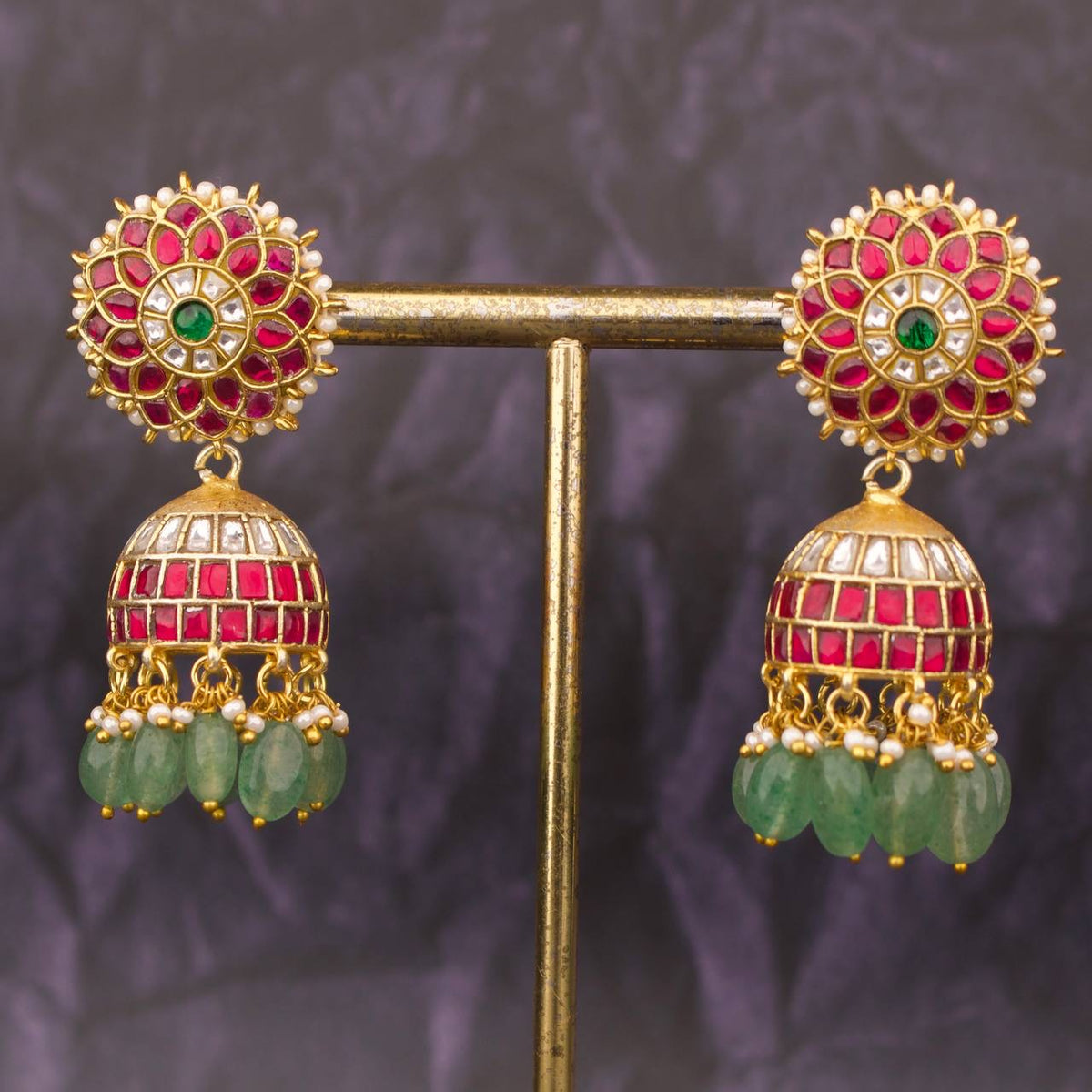 Floral Studded Jadau Kundan Bridal Jhumka Earrings