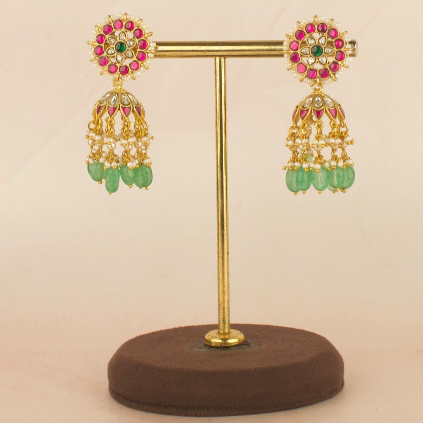 Stunning Floral Design Jadau Kundan Jhumki Earrings Set