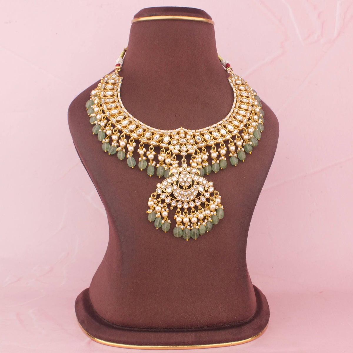 Exclusive Jadau Kundan Necklace With Emerald Drops
