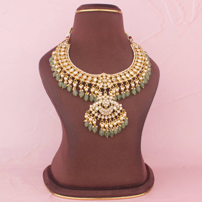 Exclusive Jadau Kundan Necklace With Emerald Drops