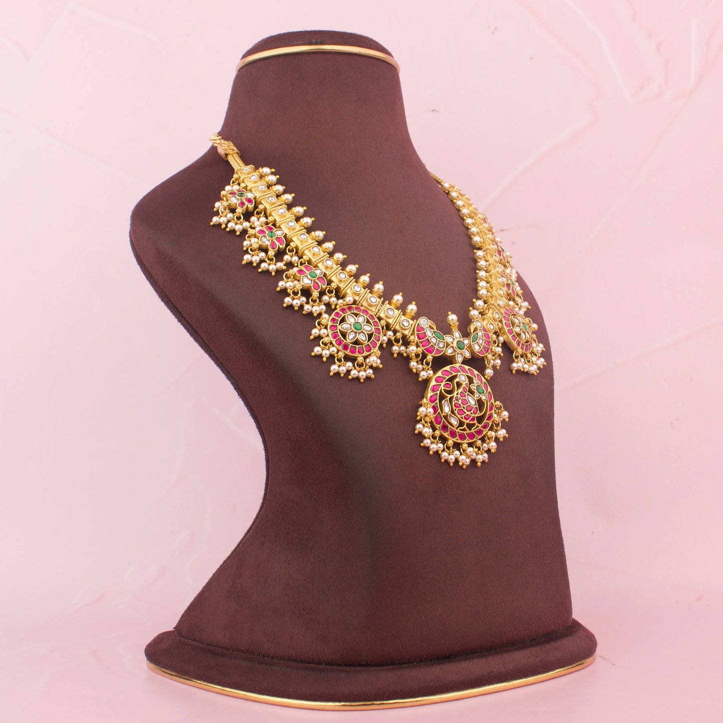 Royal Jadau Kundan Chain Necklace With Pearl Hangings