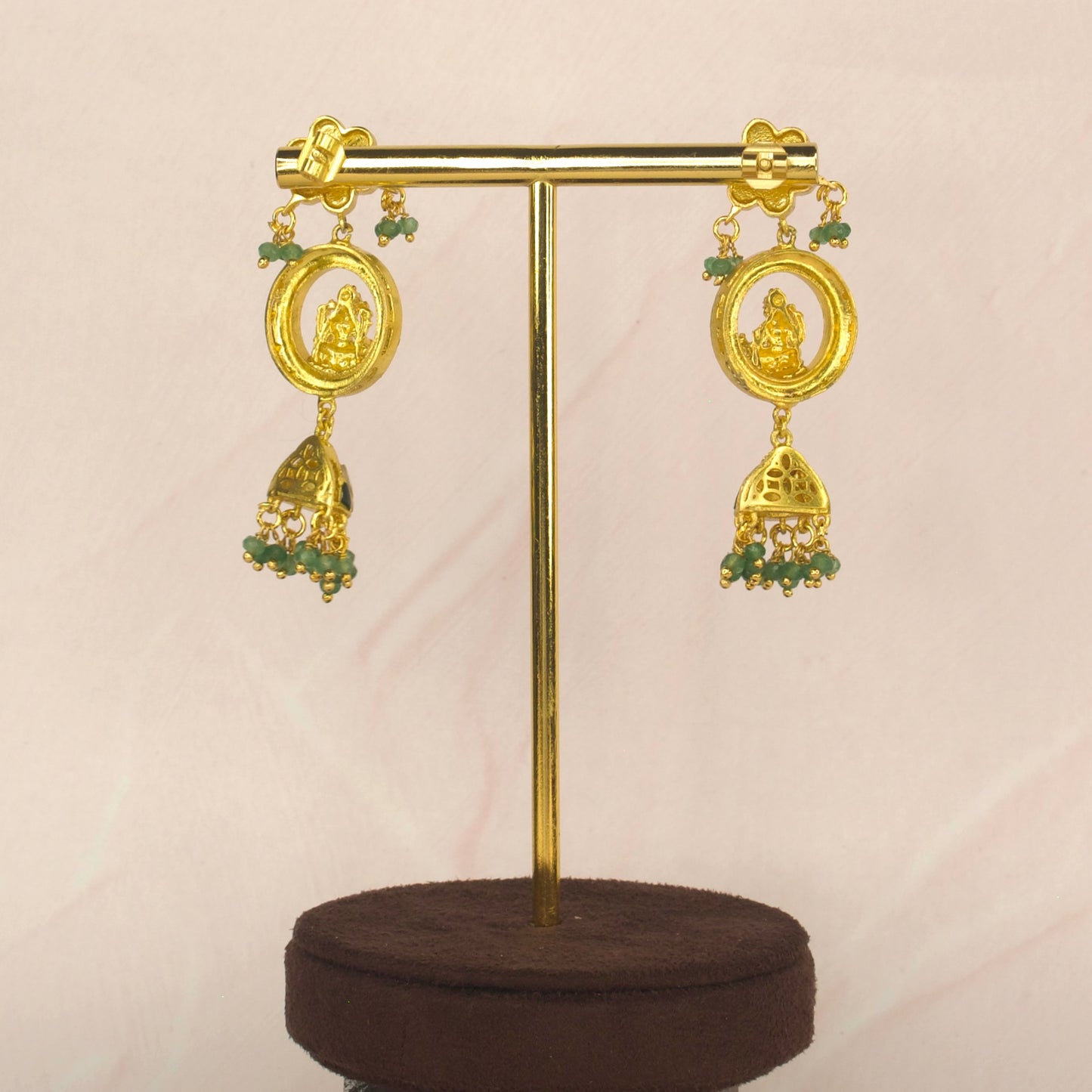 Gold Plated Jadau Kundan Temple Jhumka Earrings