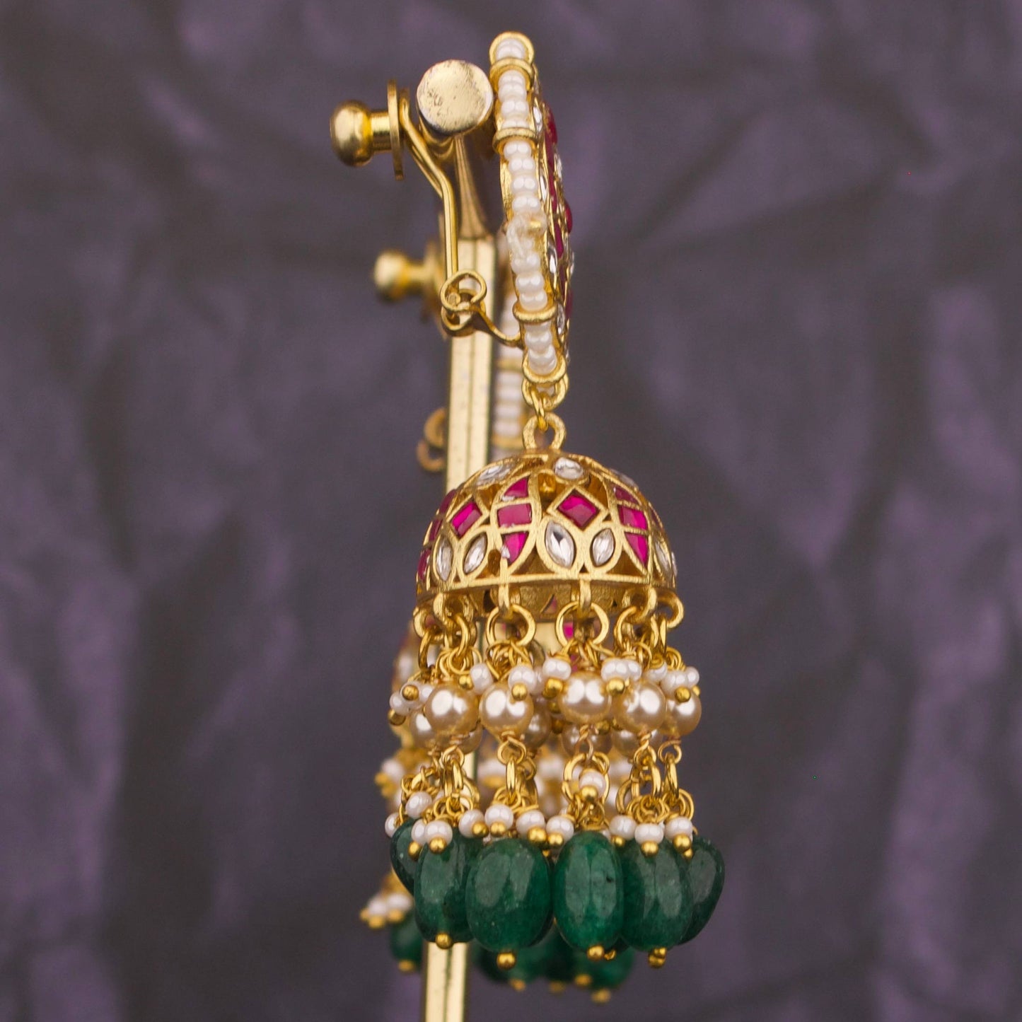 Classic Jadau Kundan Jhumki Floral Studded With Swarovski Russian Hangings