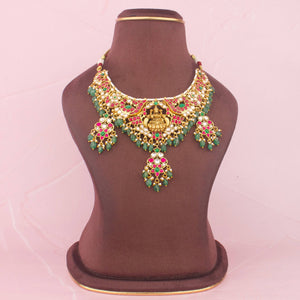 Ethnic Jadau Kundan Necklace Set With Green Beads