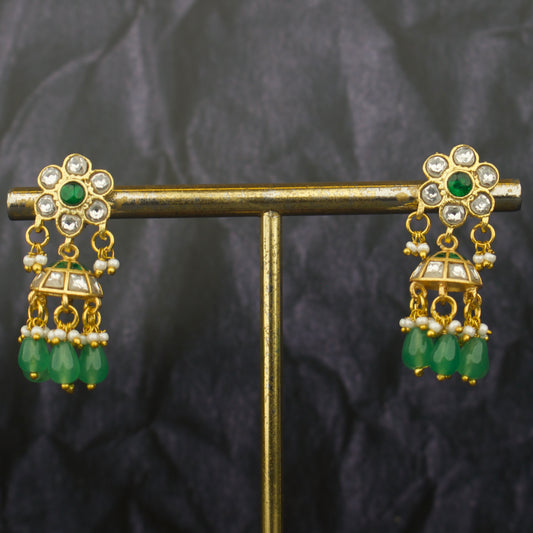 Royal Floral Studded Jadau Kundan Small Sized Jhumki Earrings