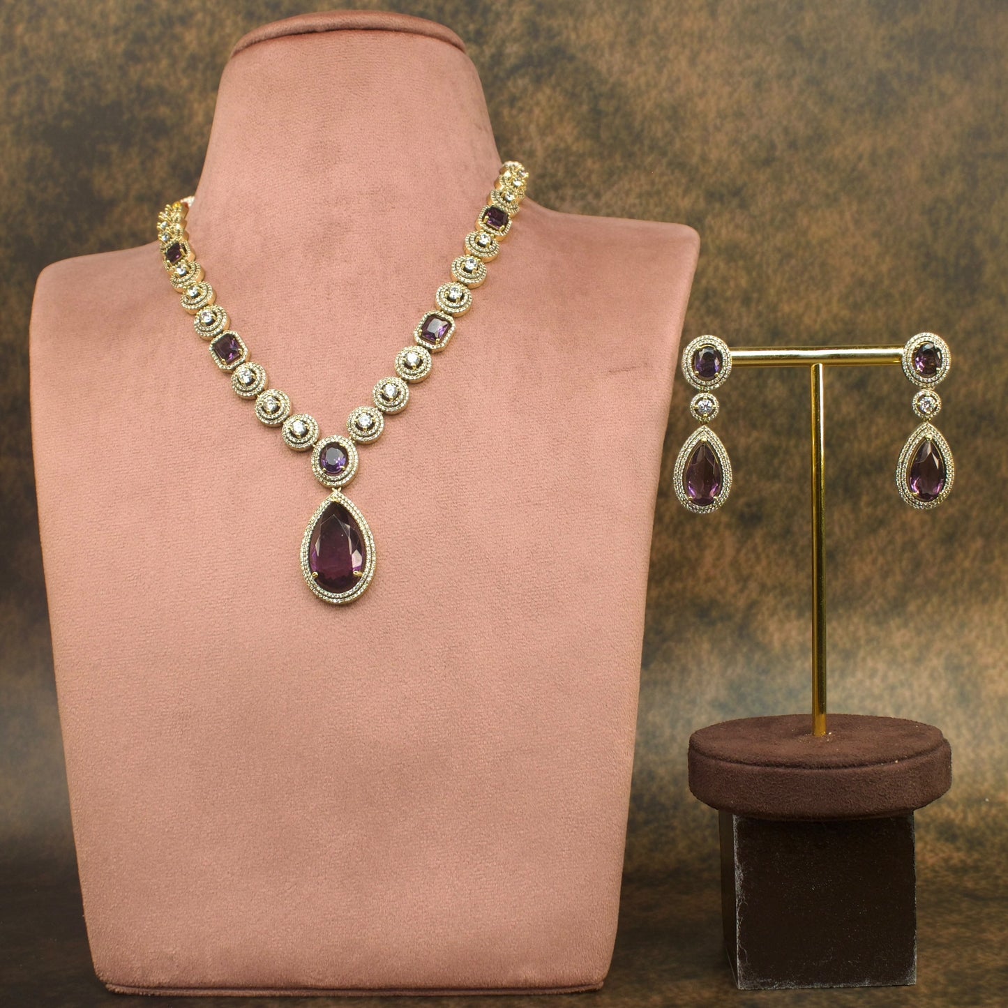 Victorian Amethyst Teardrop Necklace Set with high quality Victorian polish