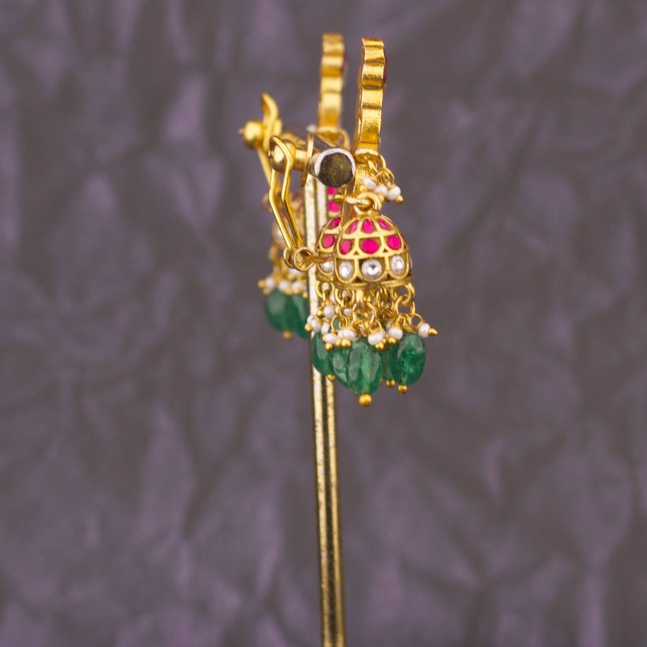 Designer Peacock Jadau Kundan Jhumki Earrings With Hangings