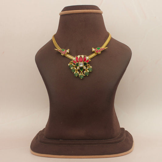 Jadau Kundan Peacock & Lotus Design Necklace