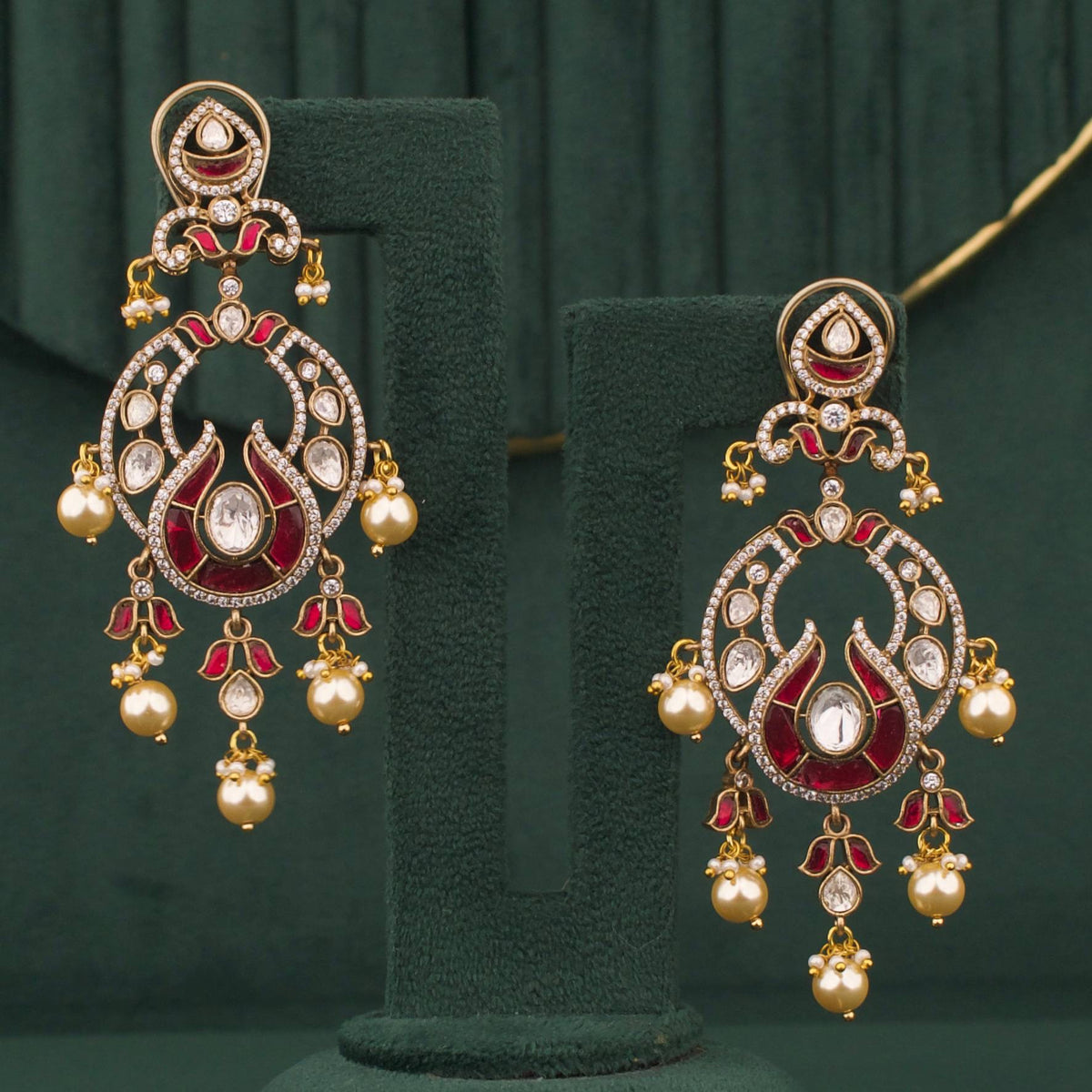 Traditional Victorian Chandbali Earrings With Pearl Drops