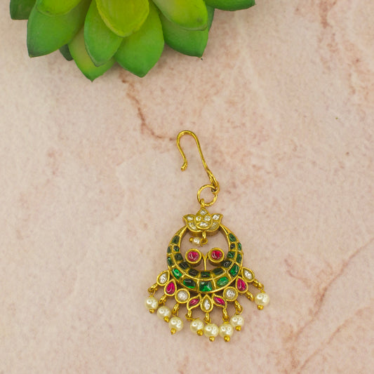 Traditional Crescent Jadau Kundan Maang Tikka with Pearls