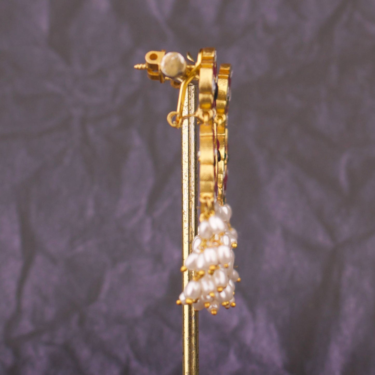 Elite Jadau Kundan Chandbali Earrings With Pearl Dangling Drops