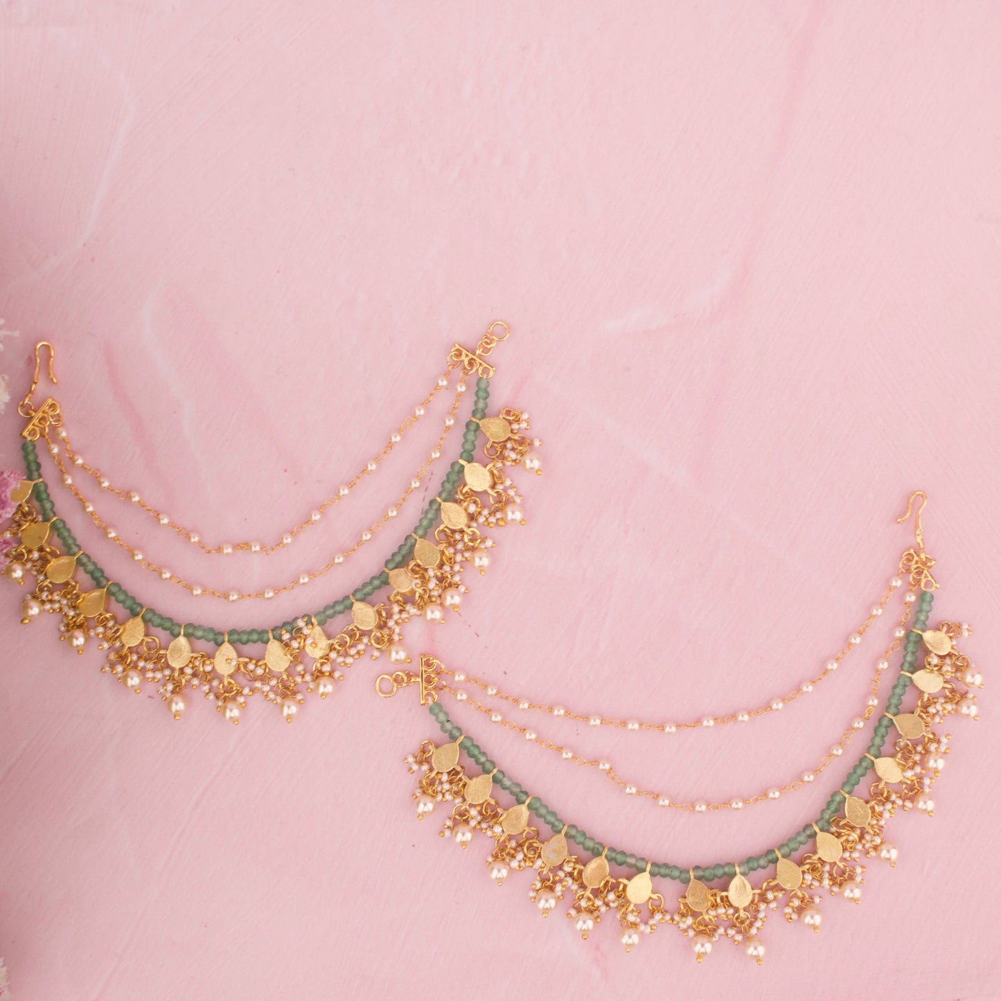 Elegant Jadau Kundan Earchain With Pearl Hangings
