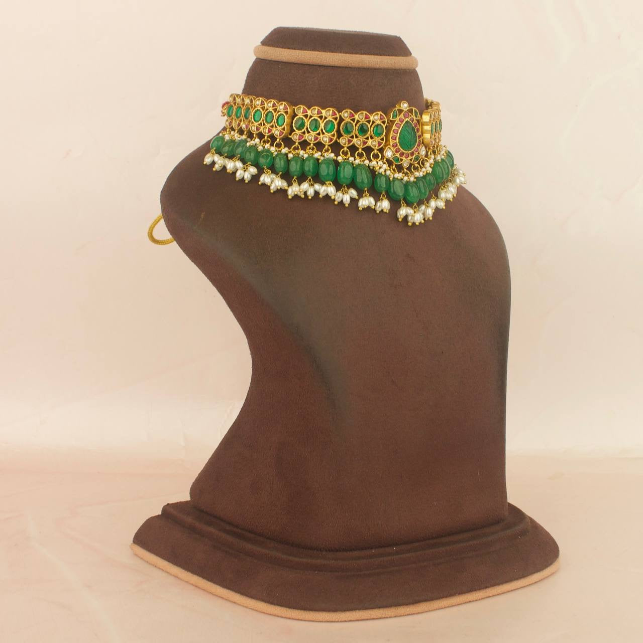 bridal jadau kundan choker with guttapusalu hangings