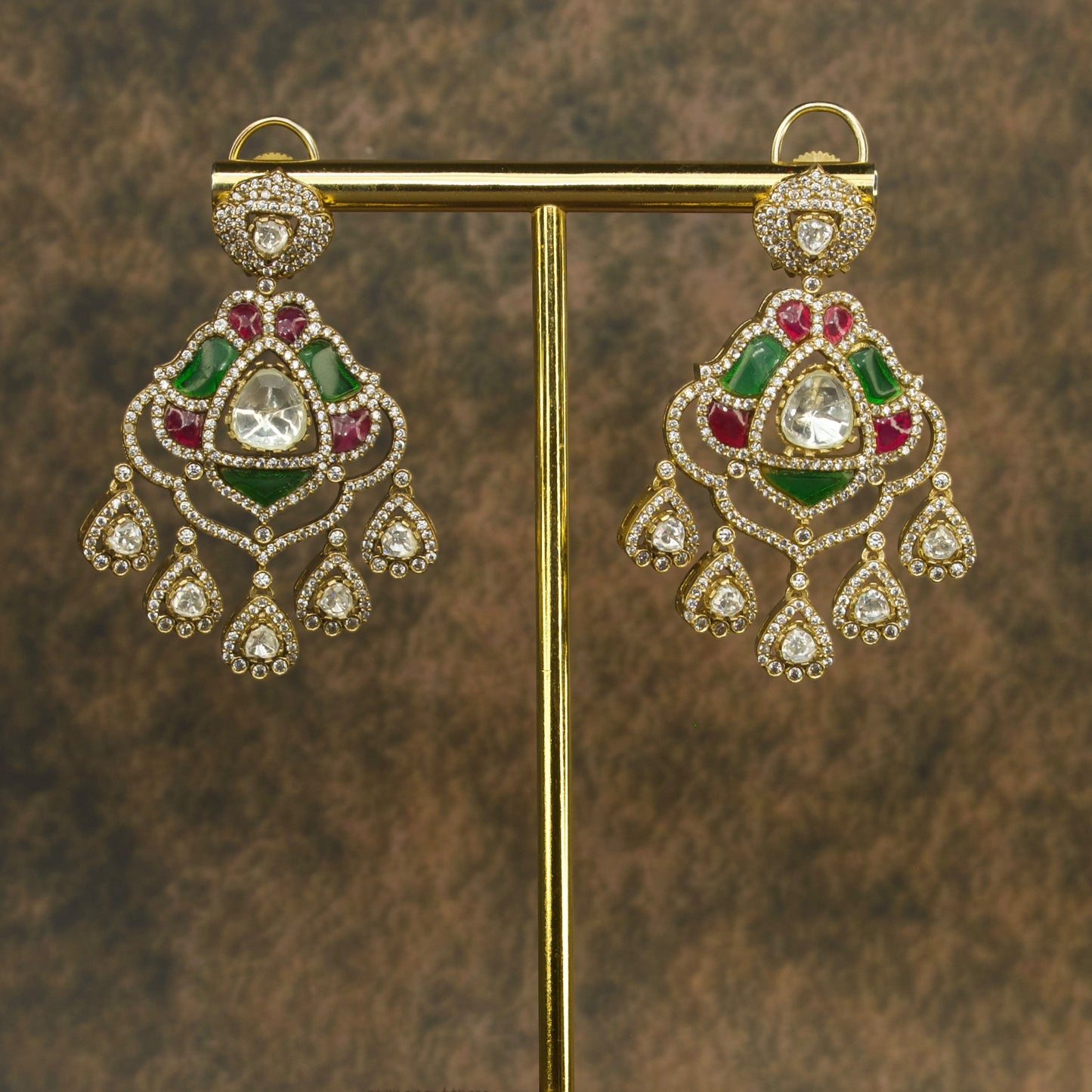 Regal Victorian Polki Chandbali Earrings in Vibrant Hues with high quality victorian finish