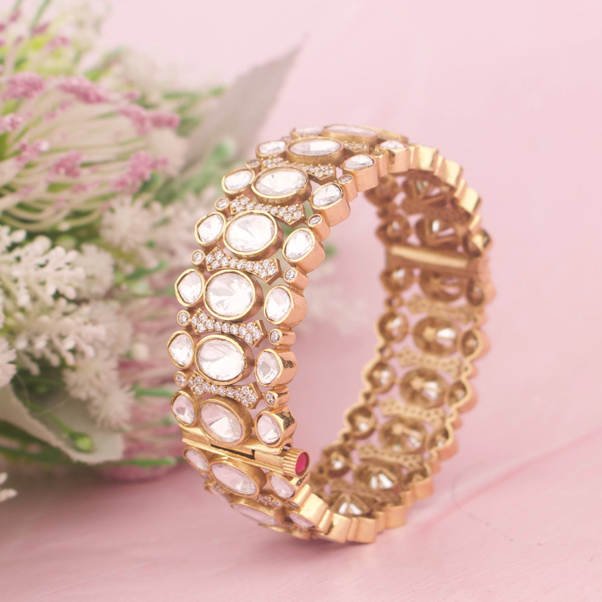 Designer Polki Kada With Statement Gold Detailing