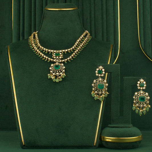 Timeless 2/ Layered Design Polki Victorian Short Necklace Set