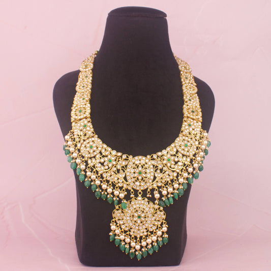 Grand Jadau Kundan Long Necklace Set With Pendant - Premium Indian Ethnic Jewelry | Dulhan Jewels