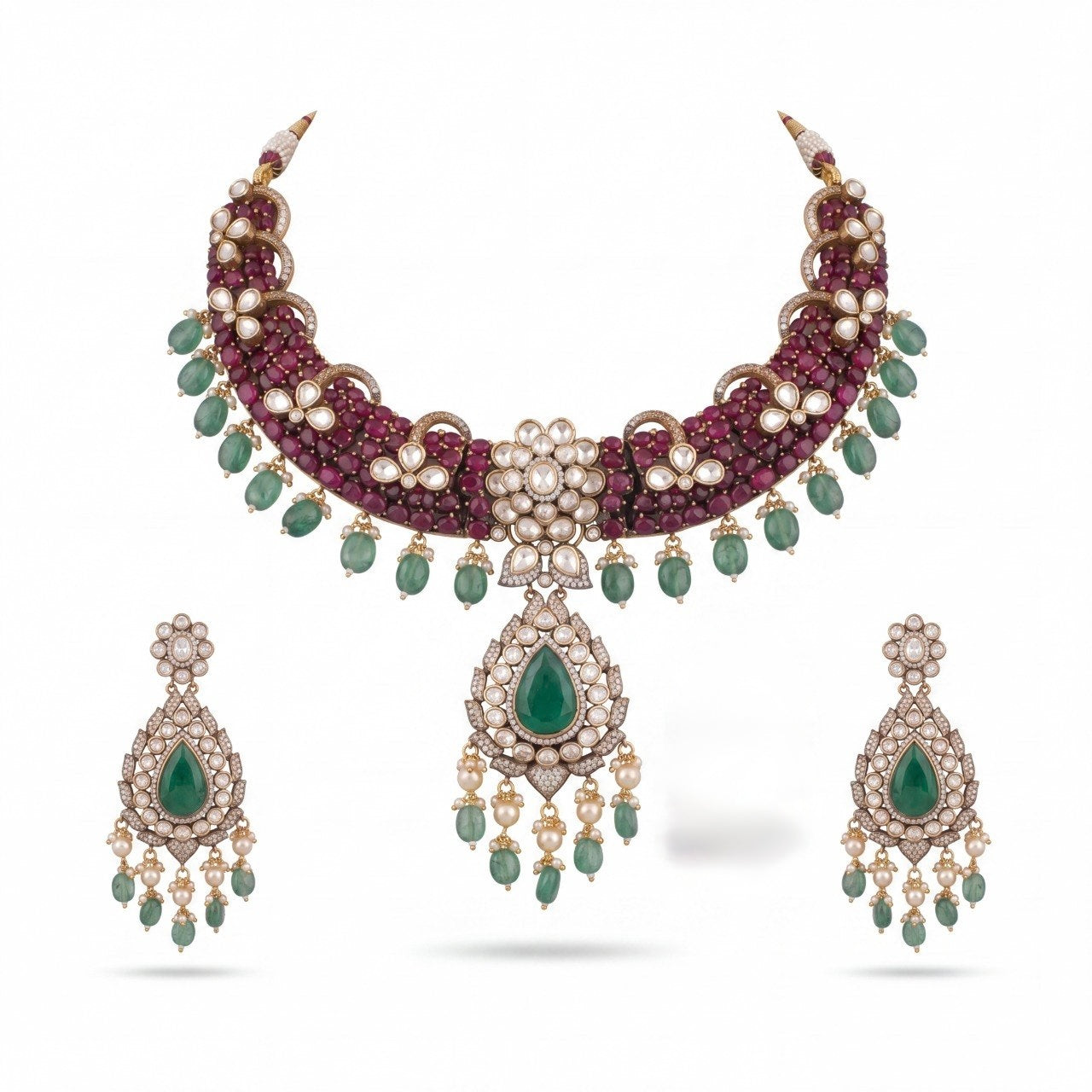 Classic Fusion Victorian Necklce Set With Earrings