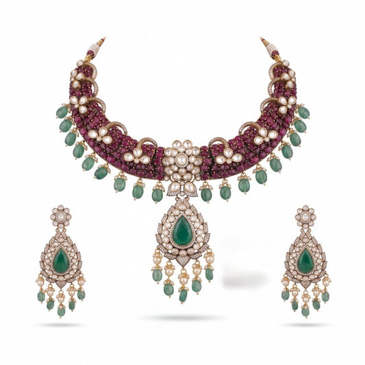 Classic Fusion Victorian Necklce Set With Earrings