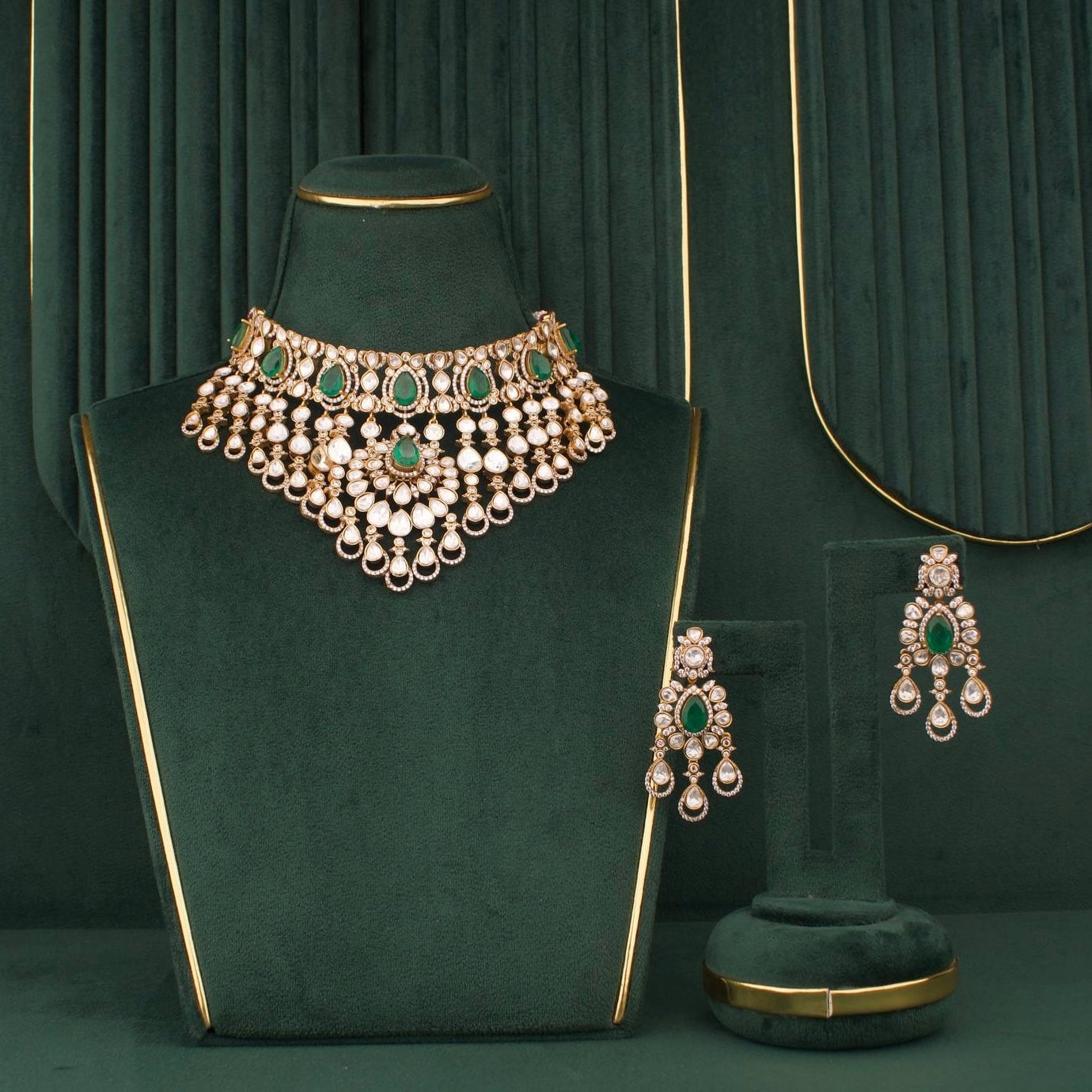 Victorian Polki Necklace Set with Layered Drops