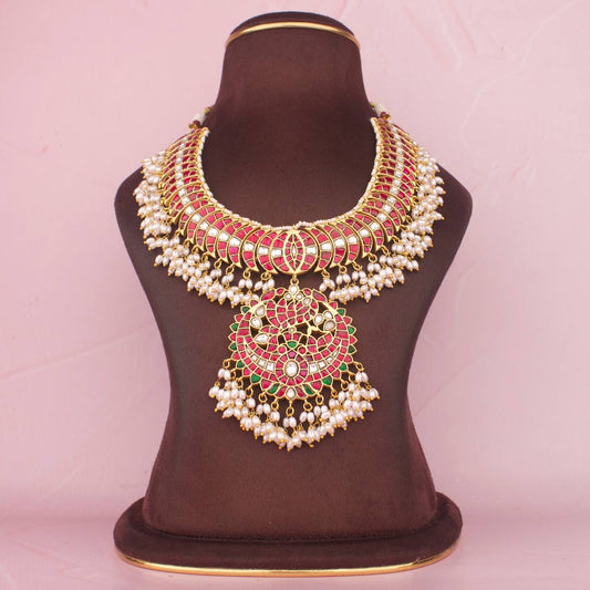 Traditional Jadau Kundan Short Necklace With ChandBali Locket