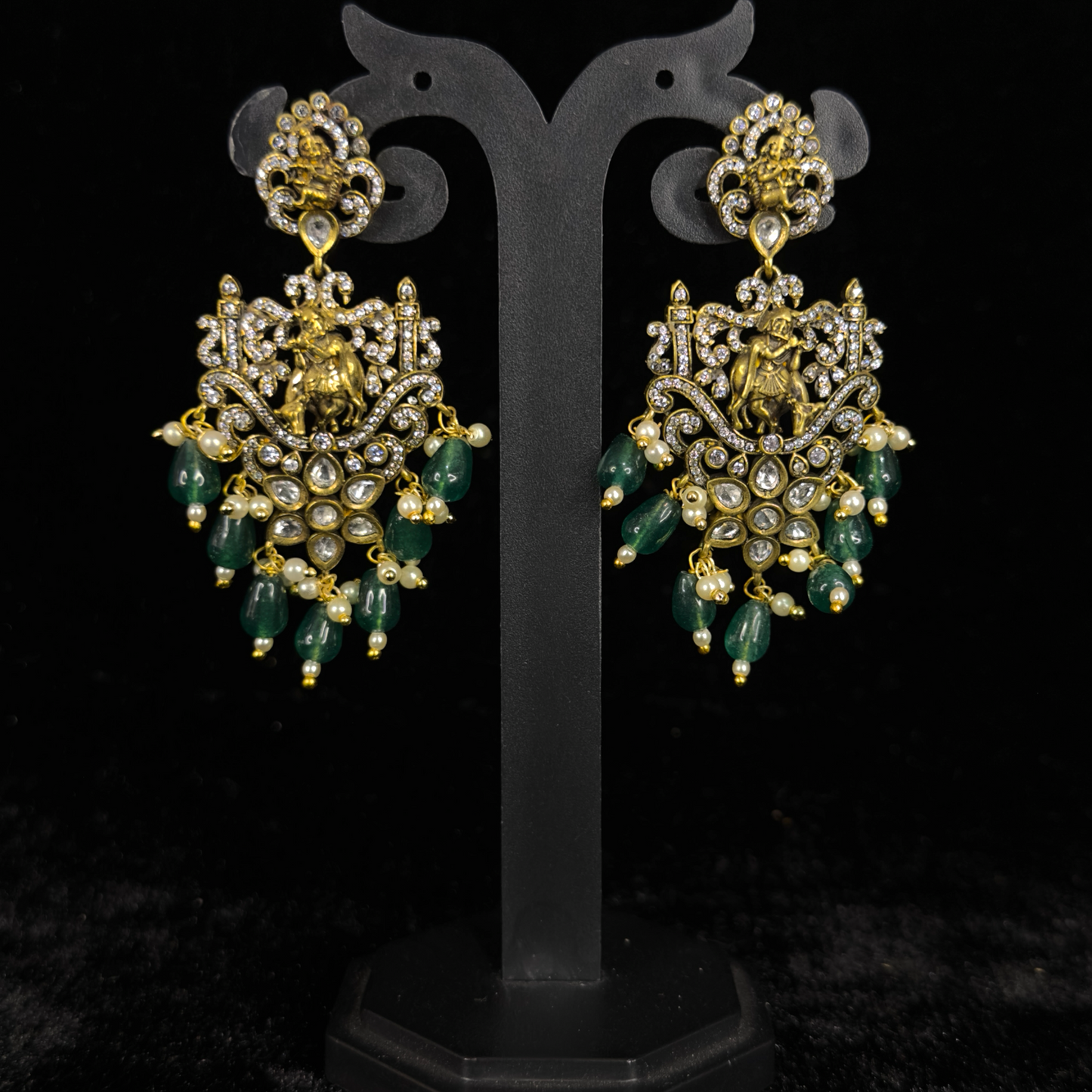 Temple Design Victorian  Pushback Earrings with Russian beads