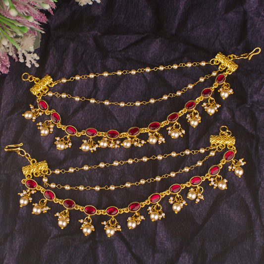 Jadau Kundan Champasaralu With Pearl hangings - DULHAN JEWELS