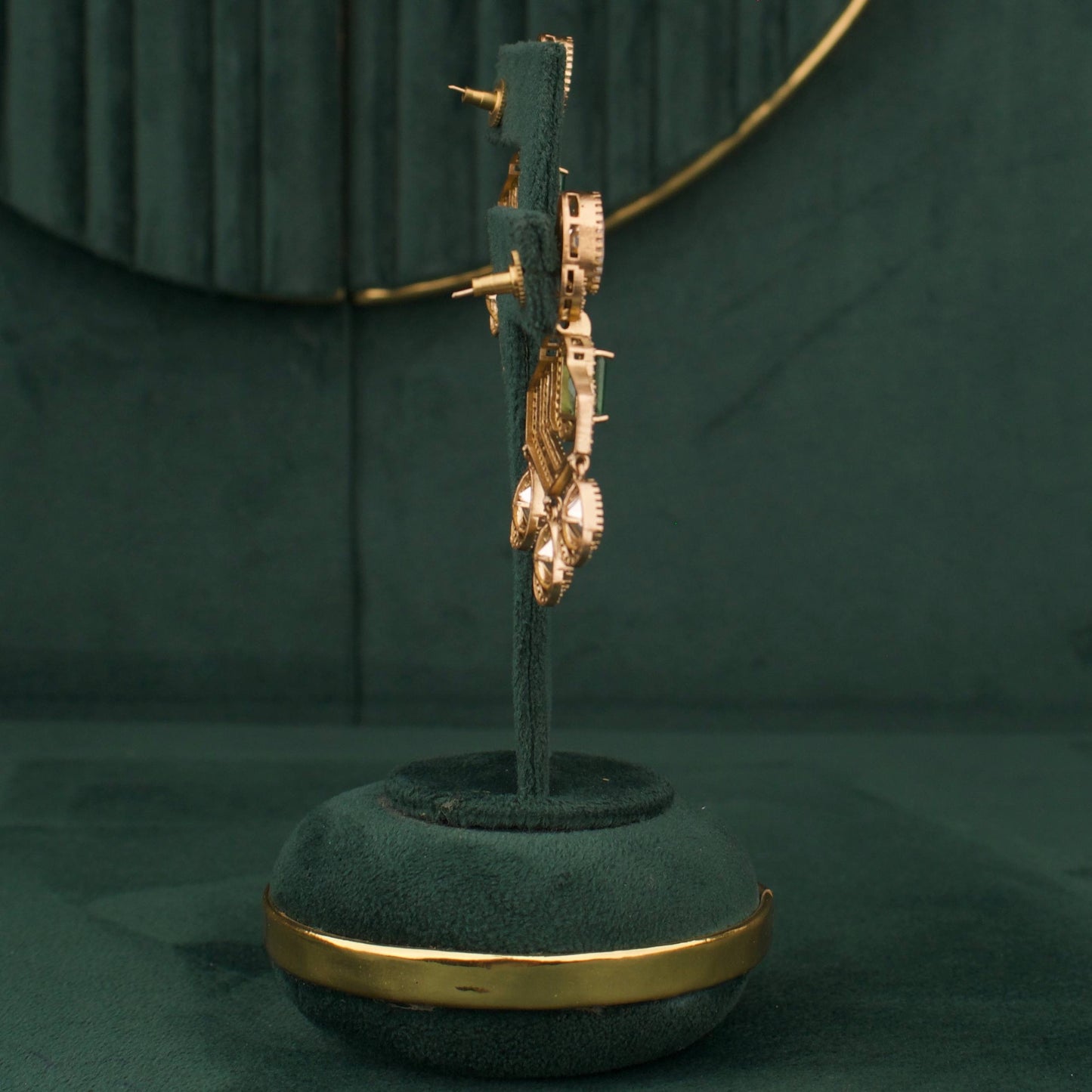 Victorian Emerald Polki Statement Choker Necklace Set With Drop Earrings