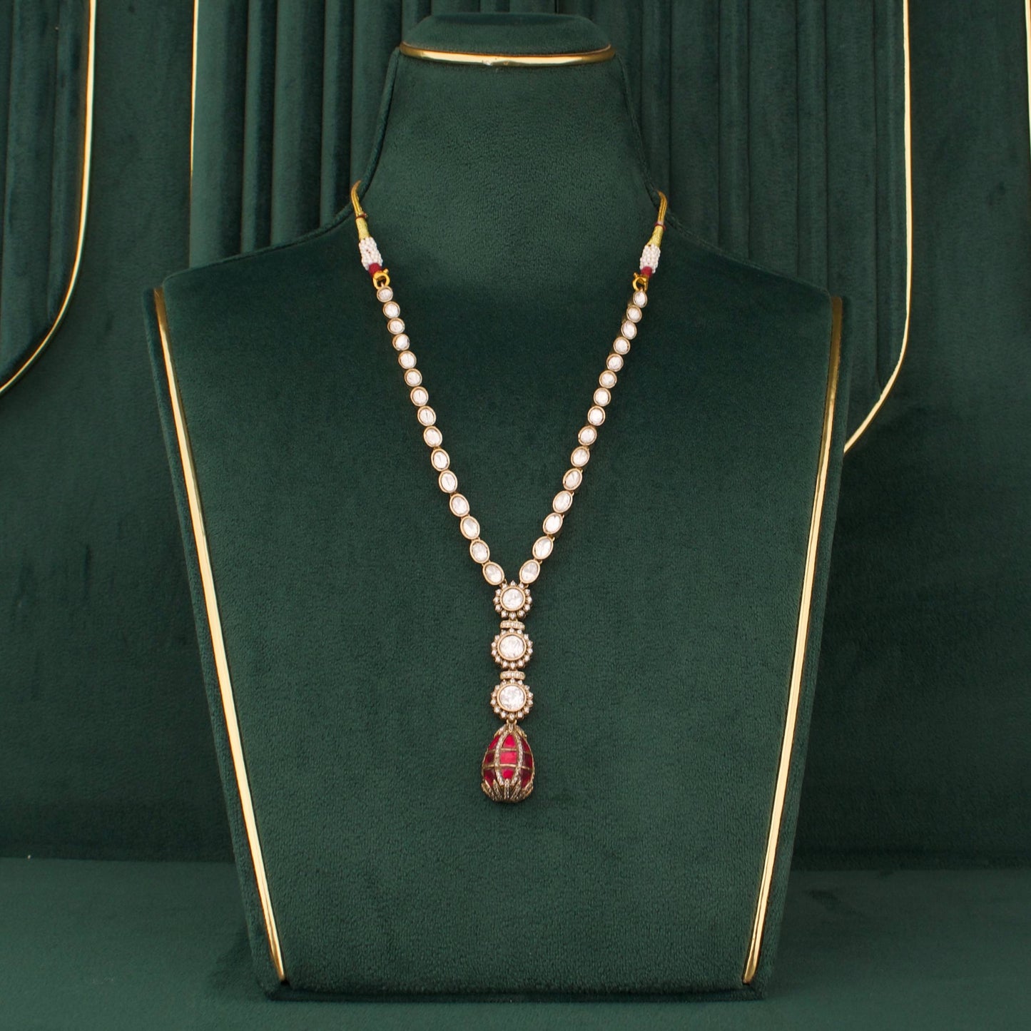 Minimal Polki Drop Necklace Set With Matching Earrings