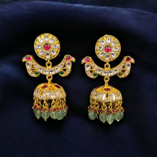 Majestic Gold Plated Jhumka Earrings with beads