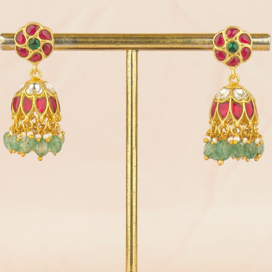Elegant Floral Design Studded Jadau Kundan Jhumki