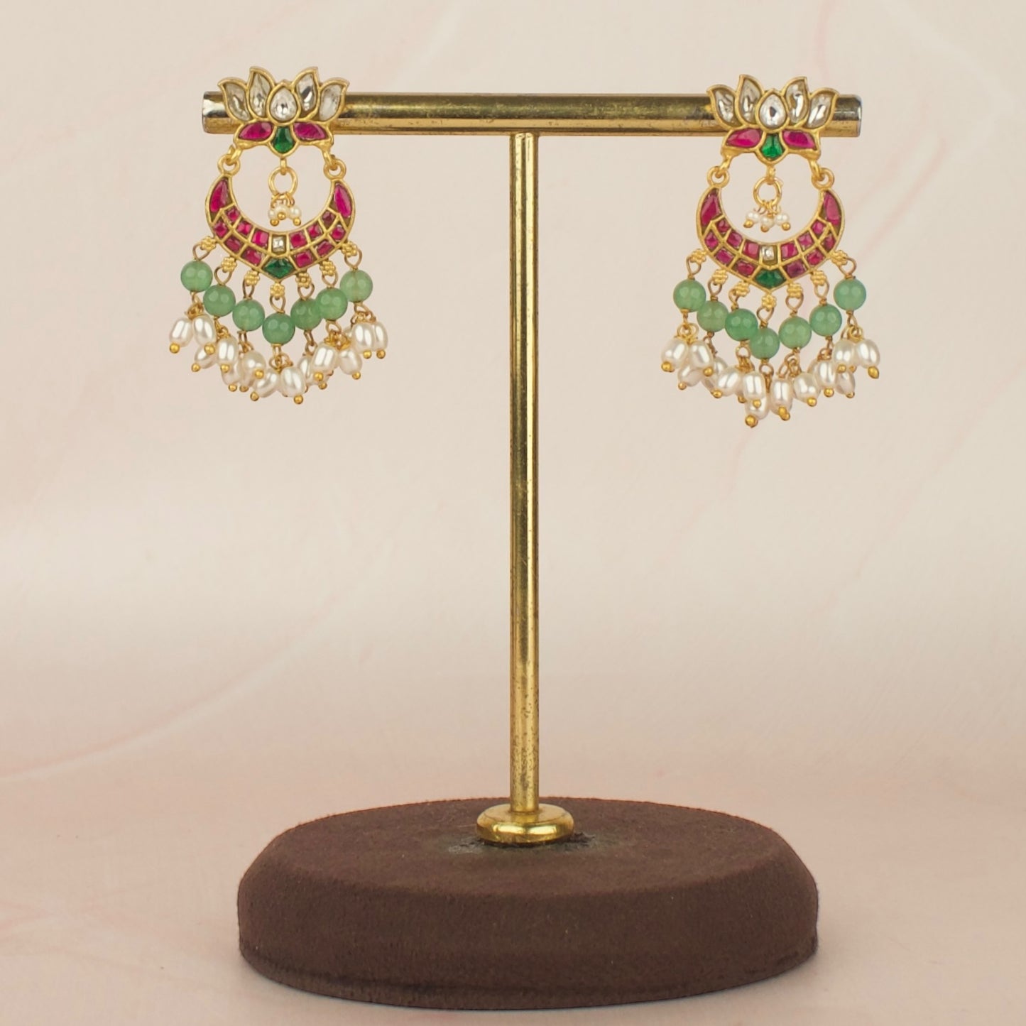 Lotus Studded Jadau Kundan Chandbali Earrings