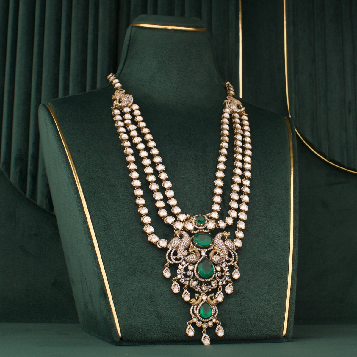 Handcrafted detail view of Grand Layered Victorian Polki Set With Matching Earrings jewelry piece