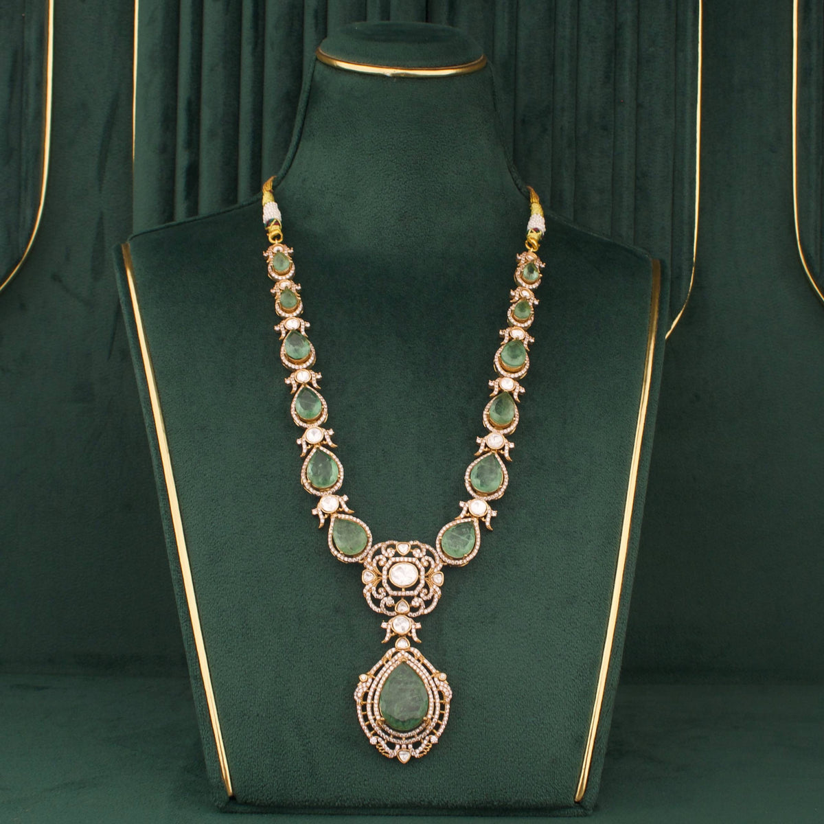 Radiant Victorian Necklace Set With Matching Earrings Styling Angle View 7 - Dulhan Jewels