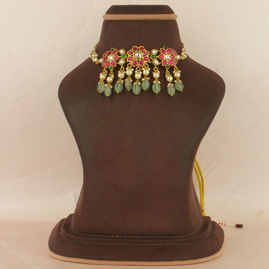 Floral Design Jadau Kundan Beads Choker