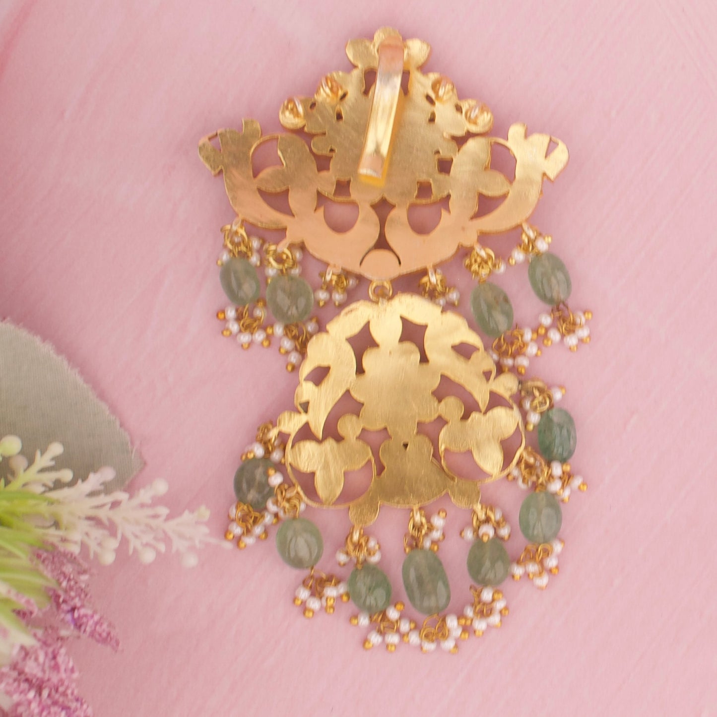 Floral Grandeur Jadau Kundan Pendant With Emerald And Ruby Detailing