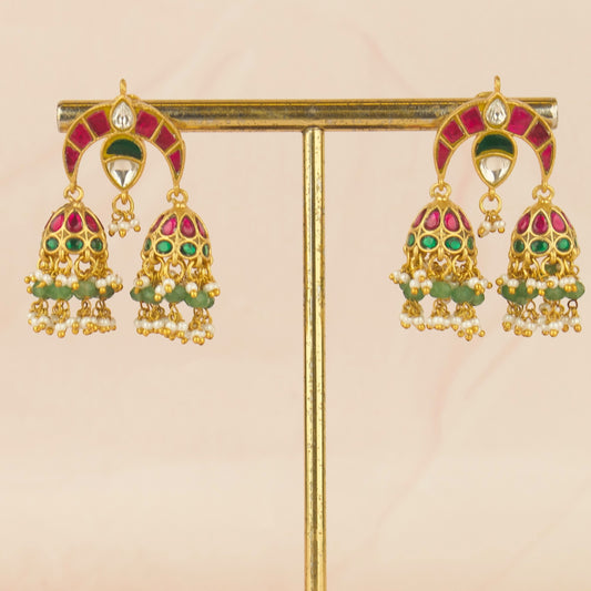 Unique Chand Bali Design Studded Jadau Kundan Jhumki