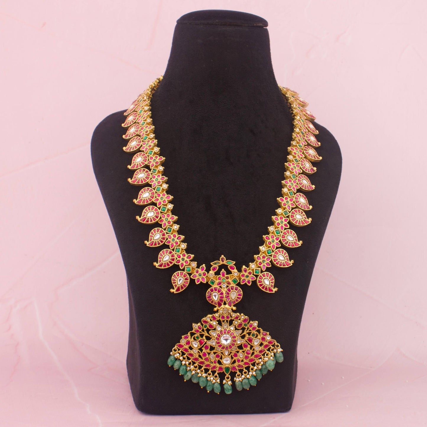 Luxurious 22K Gold Plated Jadau Kundan Mango Necklace - Premium Indian Ethnic Jewelry | Dulhan Jewels