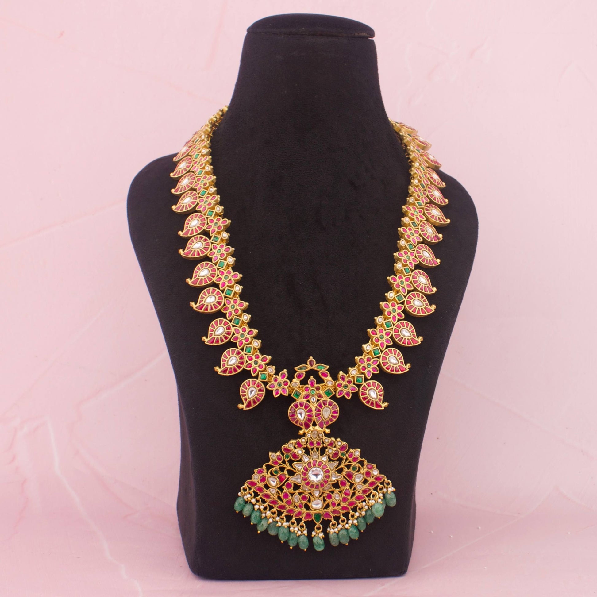 Luxurious 22K Gold Plated Jadau Kundan Mango Necklace - Premium Indian Ethnic Jewelry | Dulhan Jewels