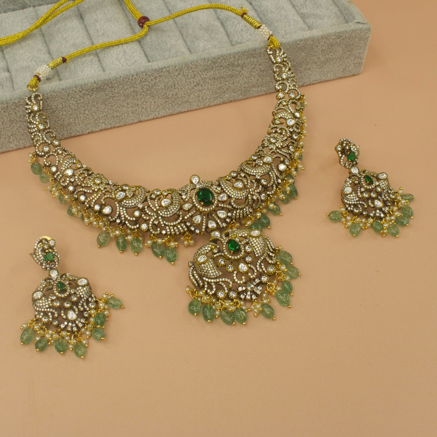 Victorian Polki Radiance Short Necklace Set with High quality Victorian finish