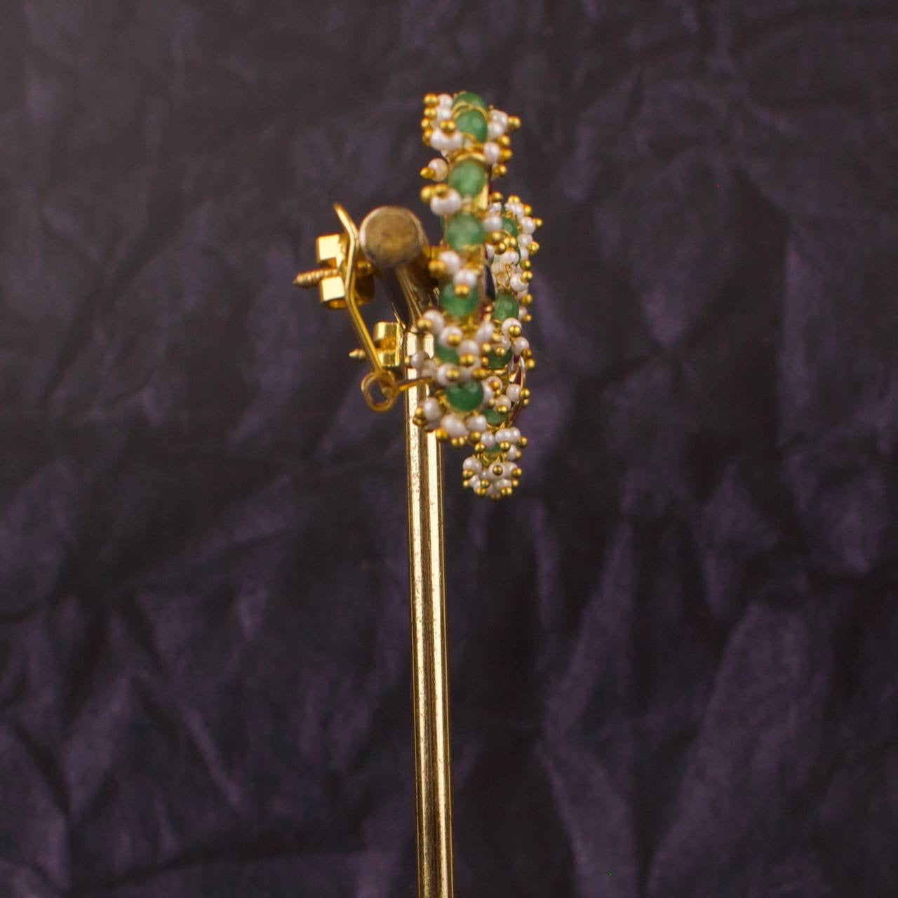 Peacock Studded Jadau Kundan Earrings With Pearl & Bead Bordering