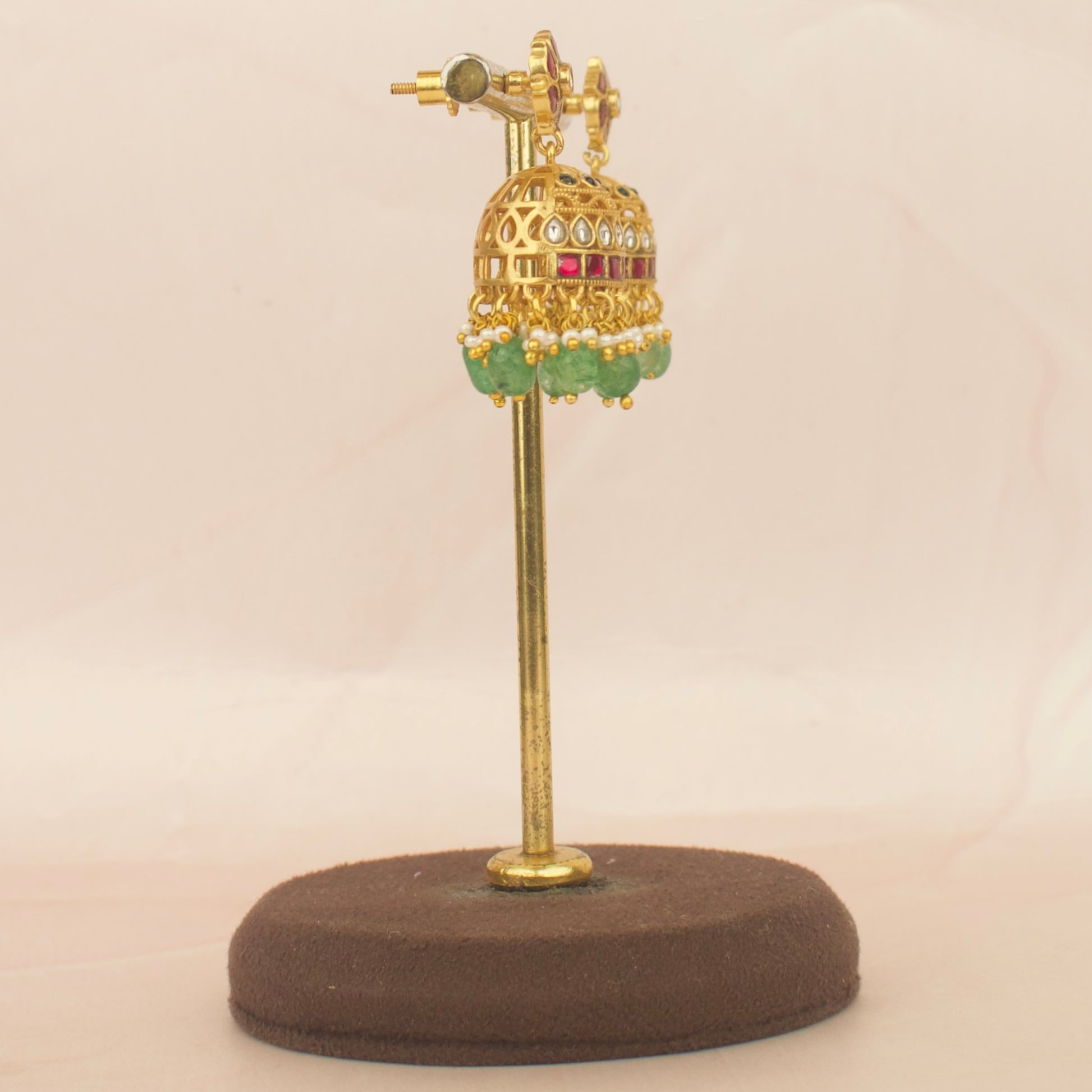Designer Gold Jadau Kundan Nakshi Kanti With Earrings