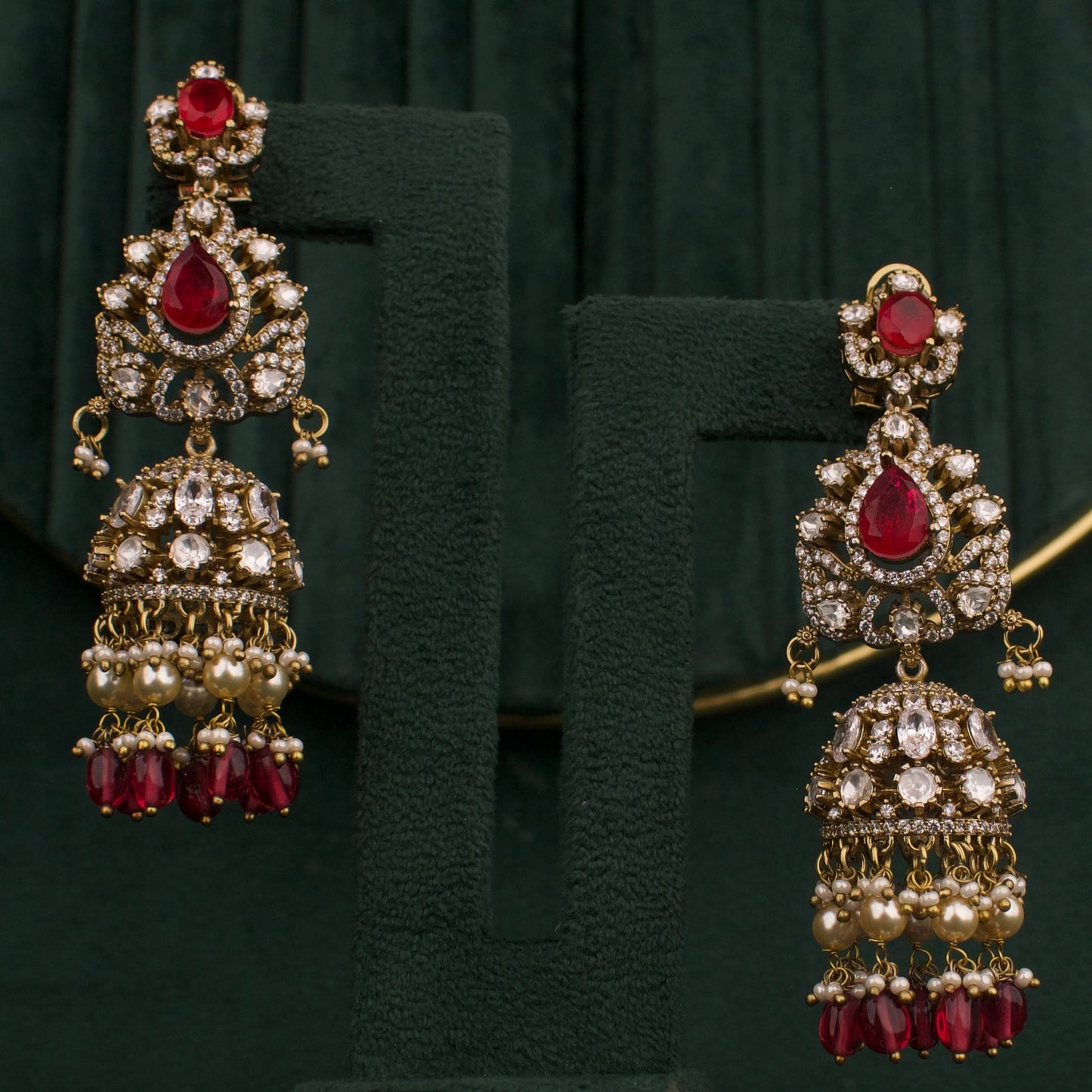 Bridal Victorian Layer Polki Haram With Matching Jhumki