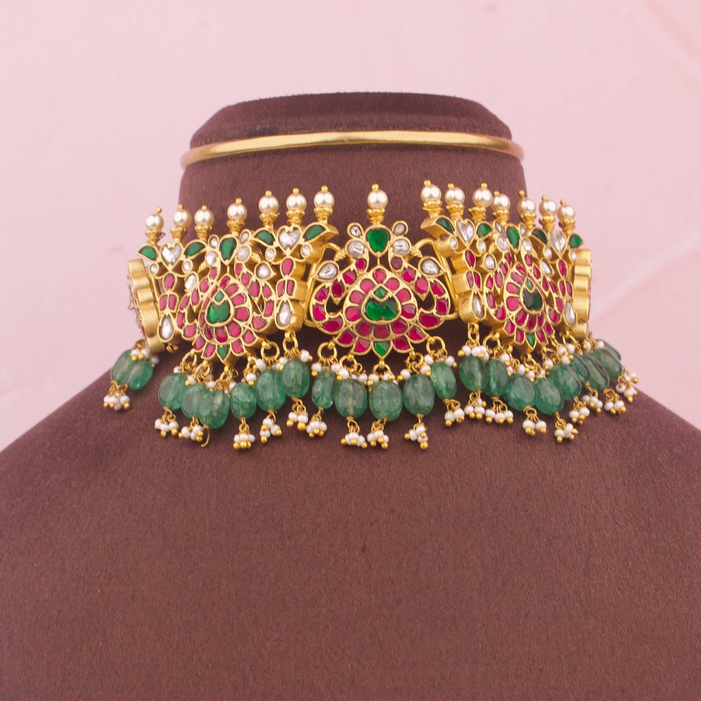 Heritage Jadau Kundan Statement Choker With Emerald Drops - Premium Indian Ethnic Jewelry | Dulhan Jewels