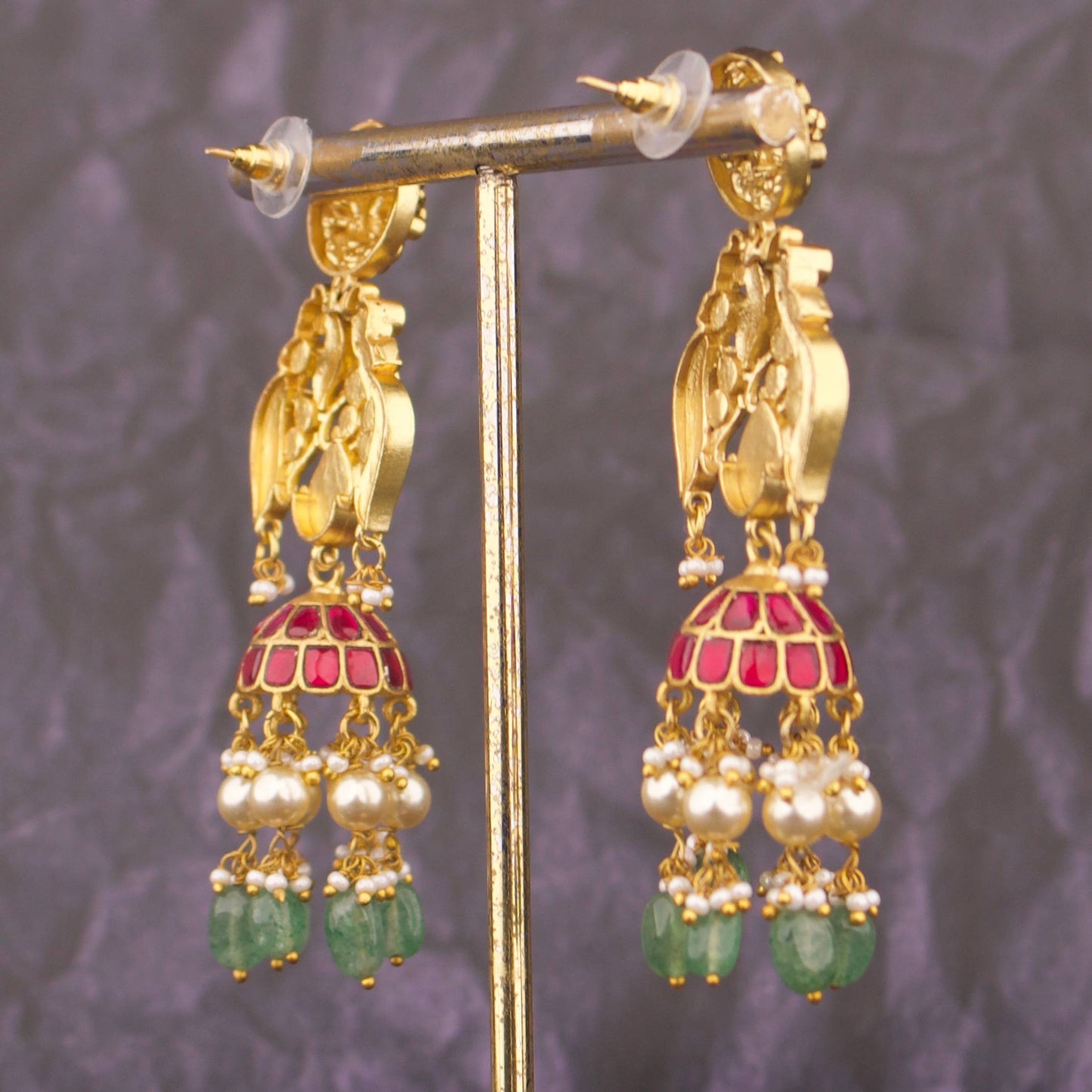 Temple Style Jadau Kundan Jhumki Earrings