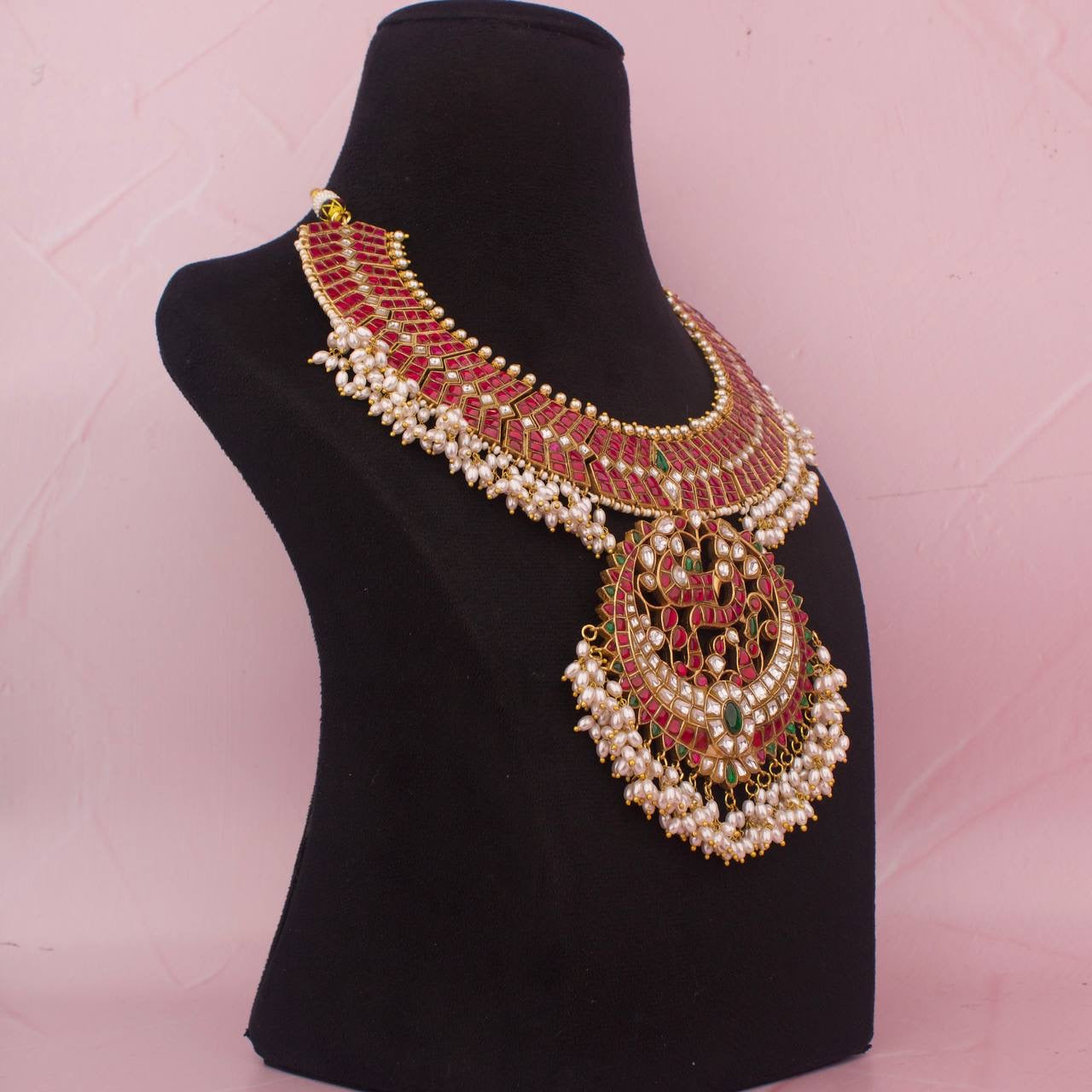 Exquisite Jadau Kundan Grand Necklace With Guttapusalu Ricepearl Hangings