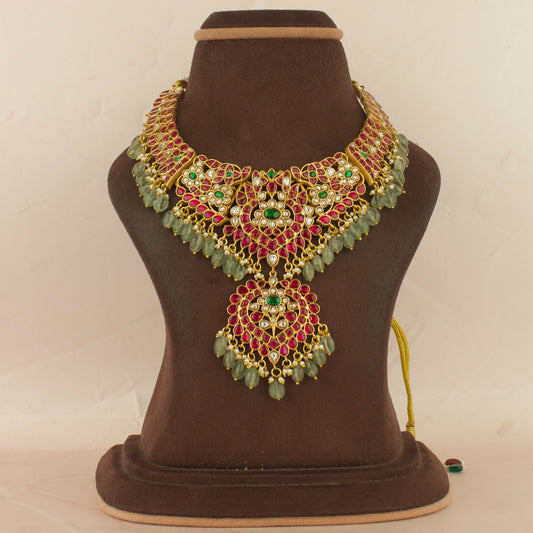 Floral Chandbali Design Locket Jadau Kundan Short Necklace