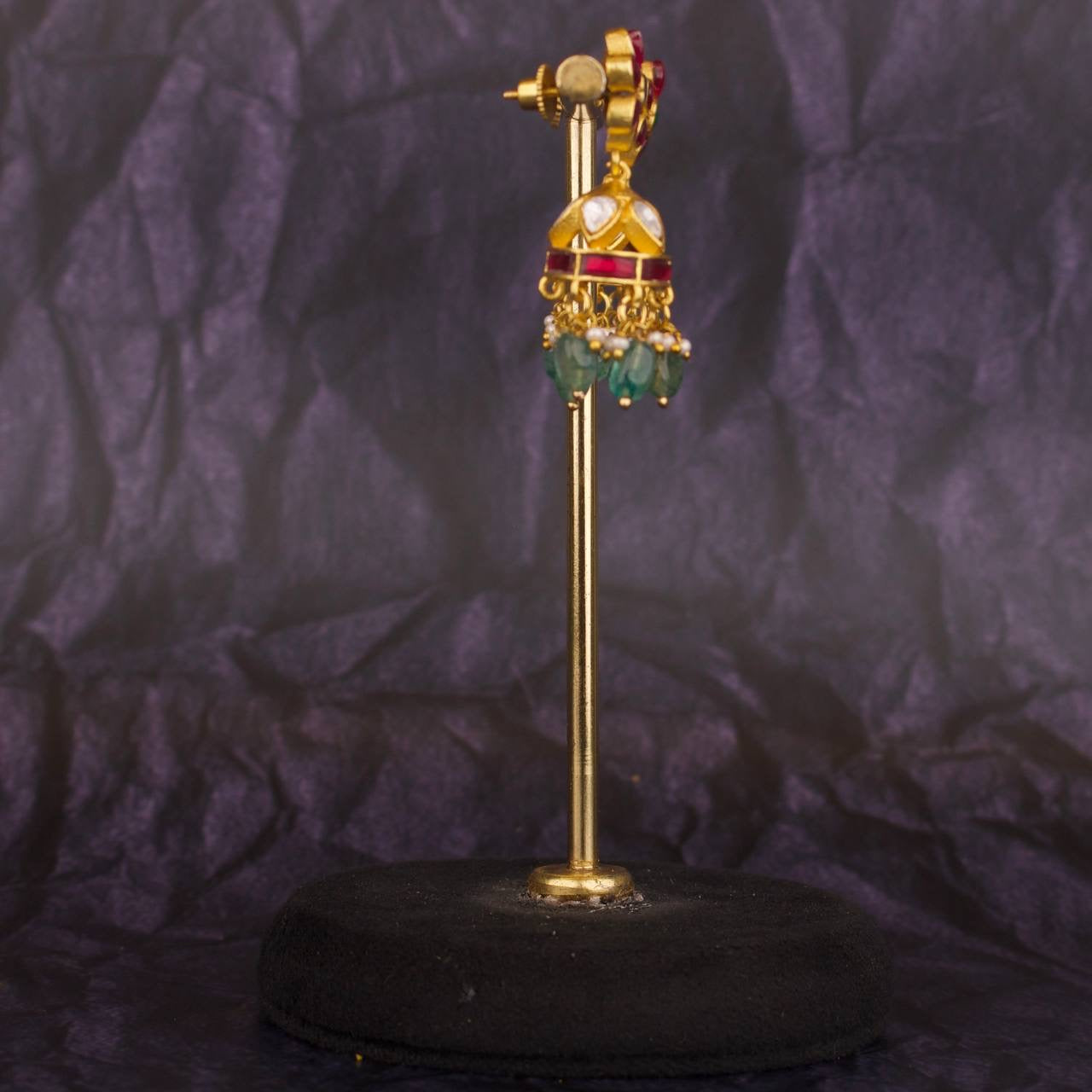 Cute Floral Studded Jadau Kundan Jhumki Earrings